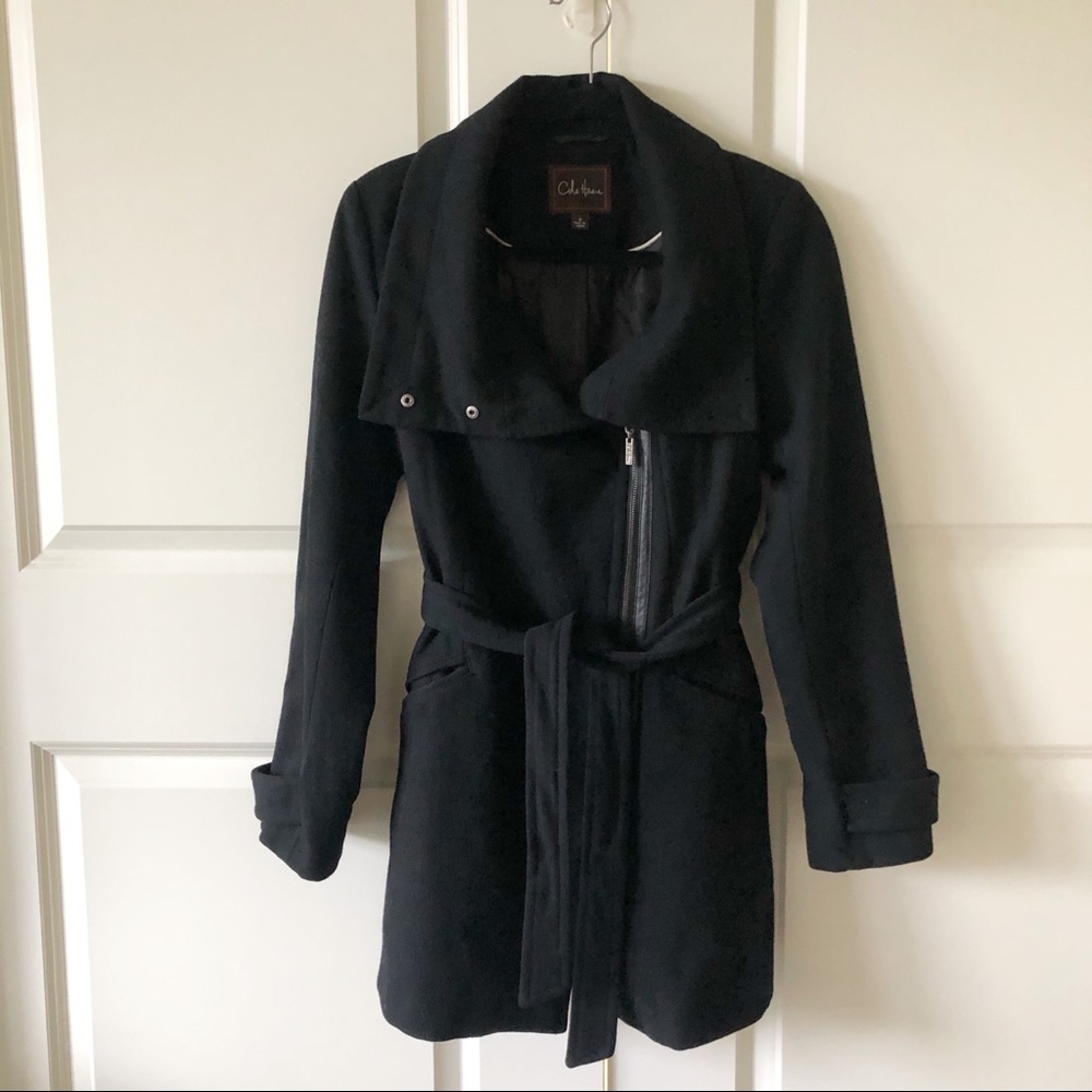 Cole Haan Side Zip Black Wool Coat